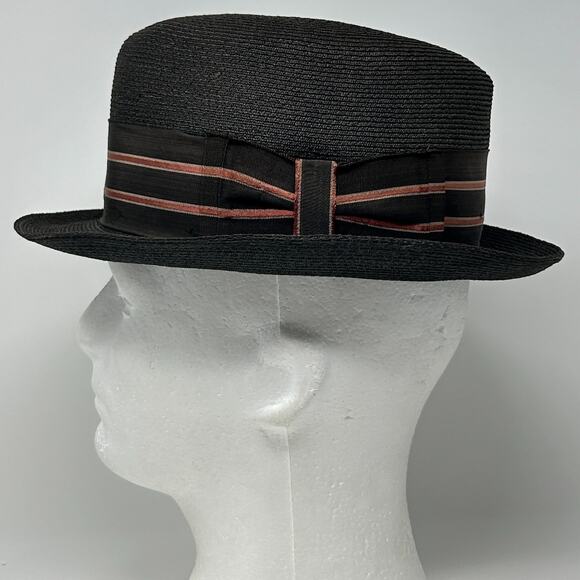 Vintage Dobbs Straw Fedora Hat Mens Size 6 1/2 Brown Ribbon Bow Hagedorn & Co - Picture 3 of 14